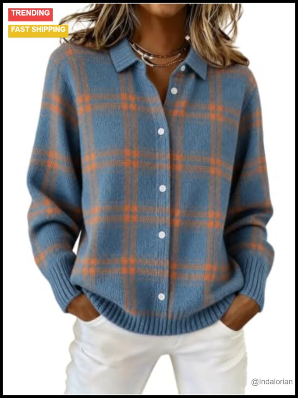ZAFUL Plaid Button Front Cardigan Sweater Collared Long Sleeve Fall Layering